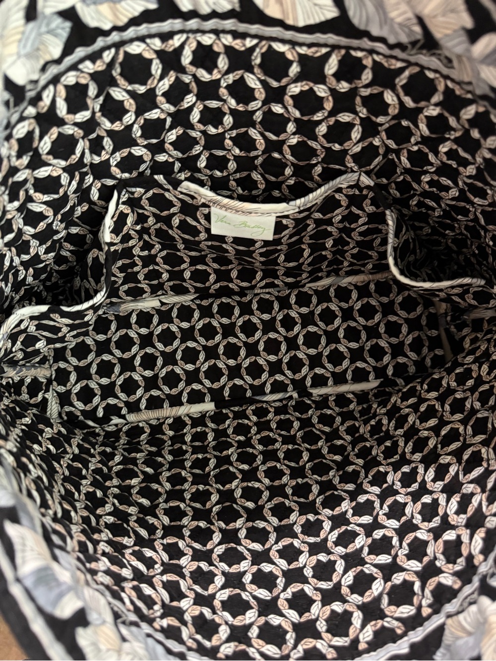 Vera Bradley Retired Camellia Black Blue Cream Floral Quilted Tote - Picture 6 of 12